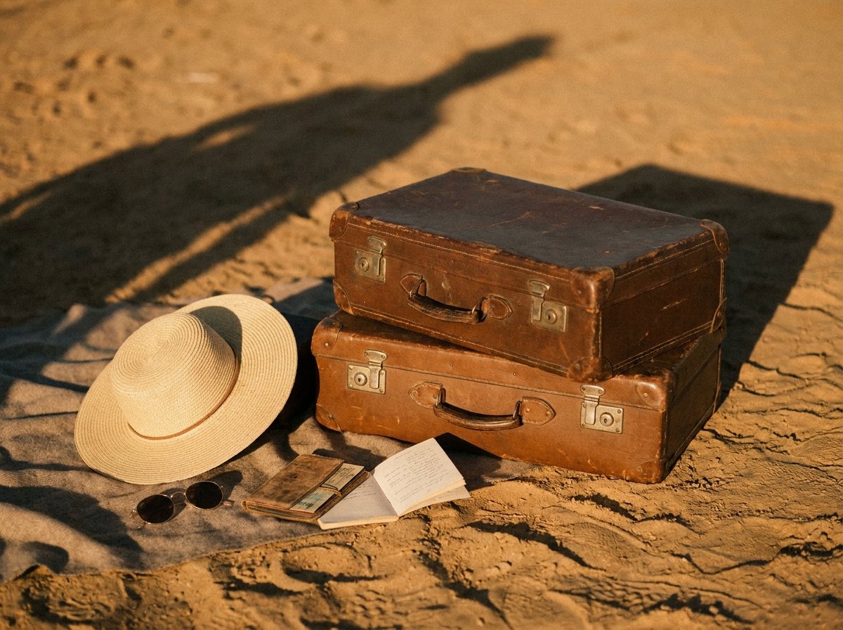 Two packed suitcases beside an open itinerary